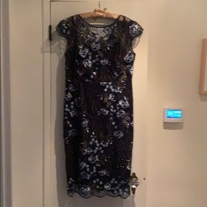 Platinum sequin dress in navy